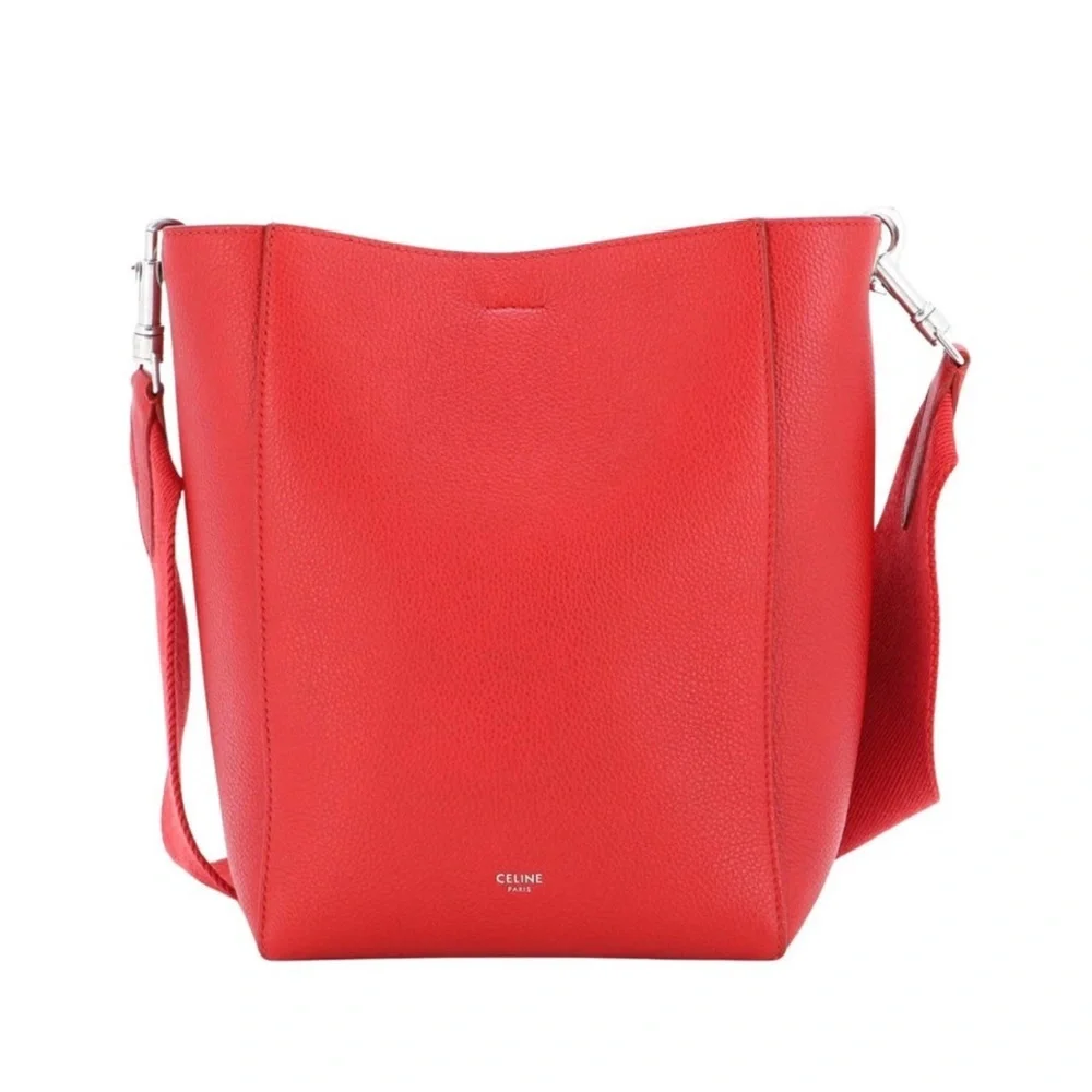 Celine Sangle Small Bucket Bag, Small Grain Calfskin, Red, Like New - Picture 4 of 15